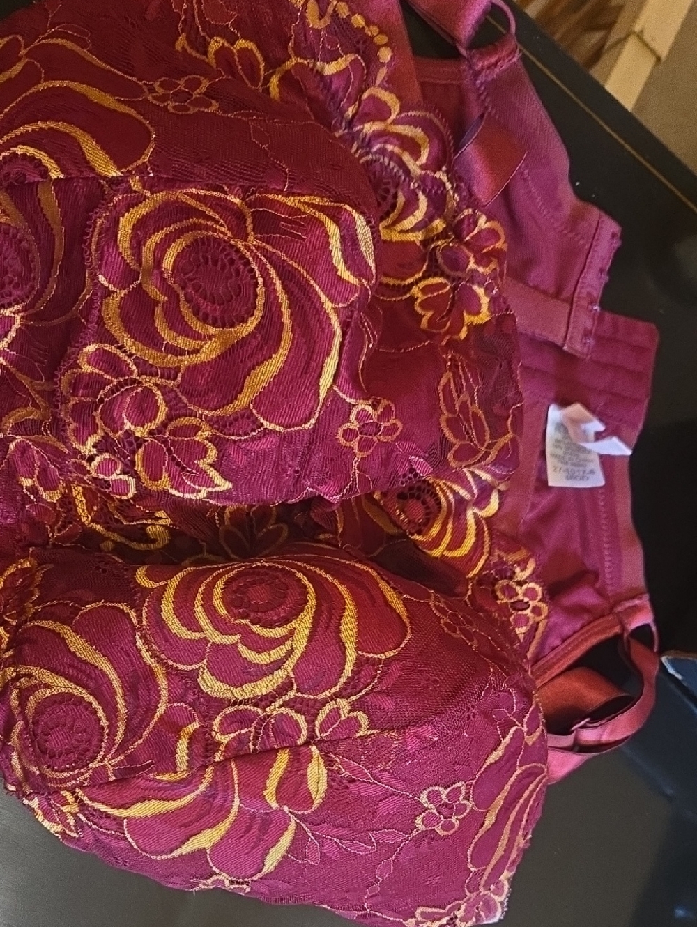Women's Embroidered Lace Bra in Magenta and Gold 46DD